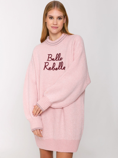 Shop Mc2 Saint Barth Brushed Knit Dress With Belle Rebelle Embroidery In Pink