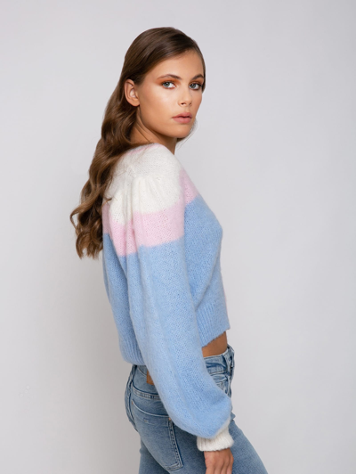 Mc2 Saint Barth Brushed Knit Crop Cardigan With Puff Sleeves In Pink