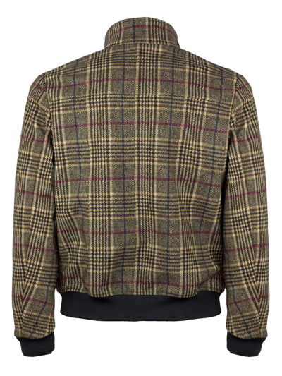 Mc2 Saint Barth Brown Prince Of Wales Checked Mid Season Jacket Wool Effect In Black