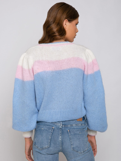 Shop Mc2 Saint Barth Brushed Knit Crop Cardigan With Puff Sleeves In Pink