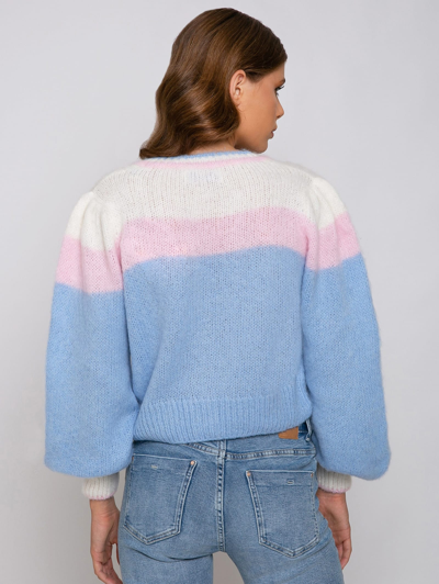 Mc2 Saint Barth Brushed Knit Crop Cardigan With Puff Sleeves In Pink
