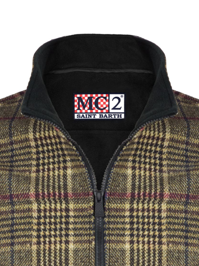 Mc2 Saint Barth Brown Prince Of Wales Checked Mid Season Jacket Wool Effect In Black
