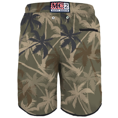 Shop Mc2 Saint Barth Boardshorts With Palms Print In Brown