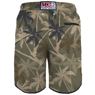 Mc2 Saint Barth Boardshorts With Palms Print In Brown