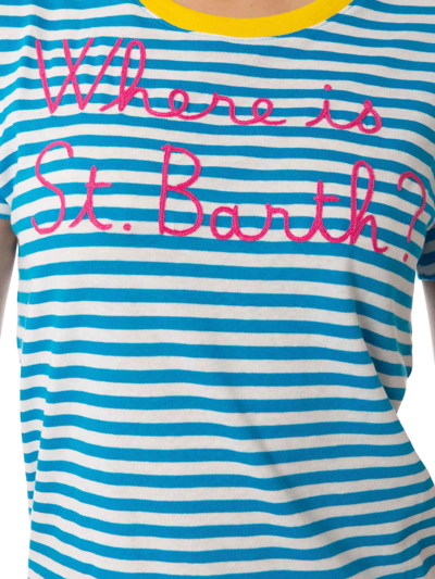 Mc2 Saint Barth Bluette Cotton T-shirt With Where Is St. Barth? Embroidery In Blue