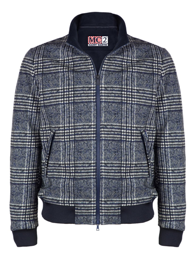 Shop Mc2 Saint Barth Man Mid-weight Prince Of Wales Bomber Jacket In Blue