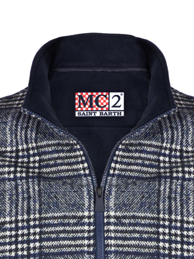 Shop Mc2 Saint Barth Man Mid-weight Prince Of Wales Bomber Jacket In Blue