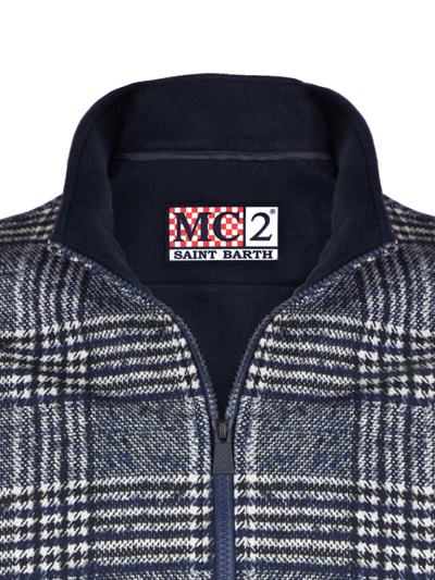 Mc2 Saint Barth Man Mid-weight Prince Of Wales Bomber Jacket Traveler In Blue