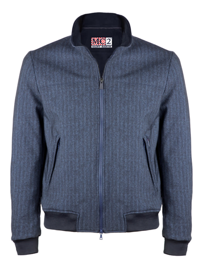 Mc2 Saint Barth Blue Herringbone Printed Mid Season Jacket Wool Effect In Blue