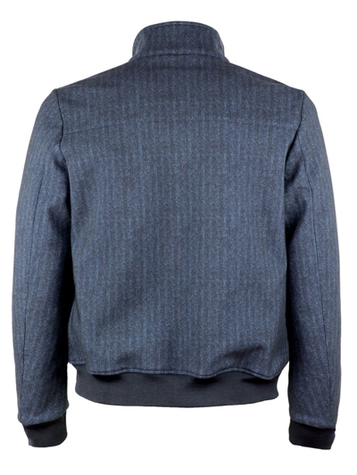 Mc2 Saint Barth Blue Herringbone Printed Mid Season Jacket Wool Effect In Blue