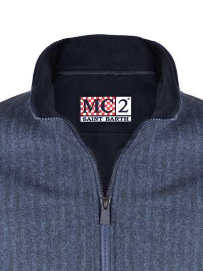 Mc2 Saint Barth Blue Herringbone Printed Mid Season Jacket Wool Effect In Blue