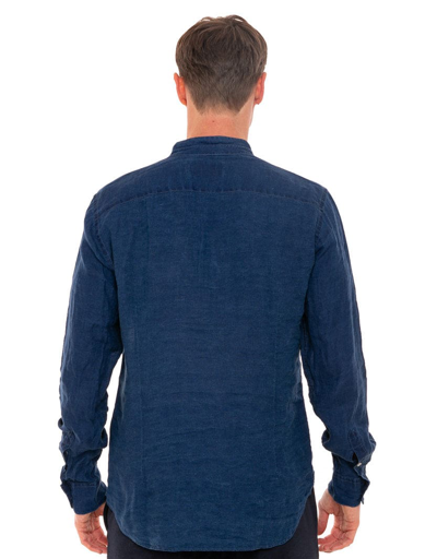 Shop Mc2 Saint Barth Blue Denim Linen Man Shirt Korean Collar