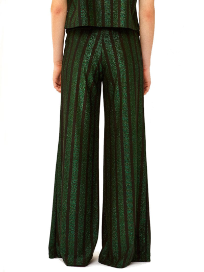 Mc2 Saint Barth Black And Green Glitter Striped Palazzo Pants In Black