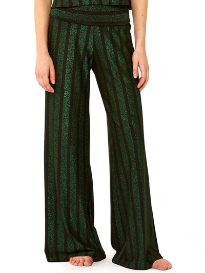 Mc2 Saint Barth Black And Green Glitter Striped Palazzo Pants In Black