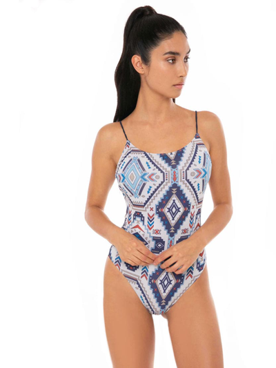 Mc2 Saint Barth Aztec Glitter Print One Piece Swimsuit In Blue