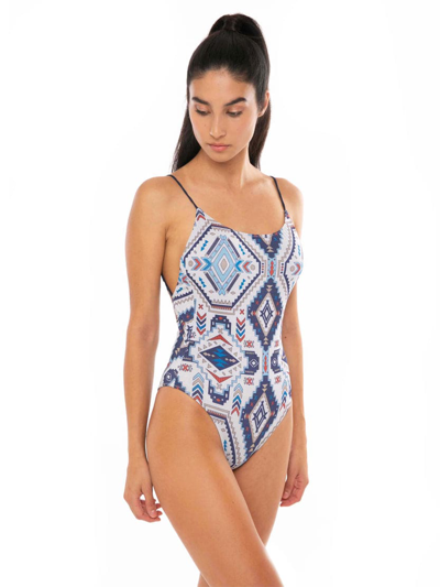 Mc2 Saint Barth Aztec Glitter Print One Piece Swimsuit In Blue