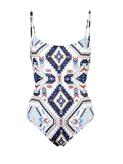 Mc2 Saint Barth Aztec Glitter Print One Piece Swimsuit In Blue