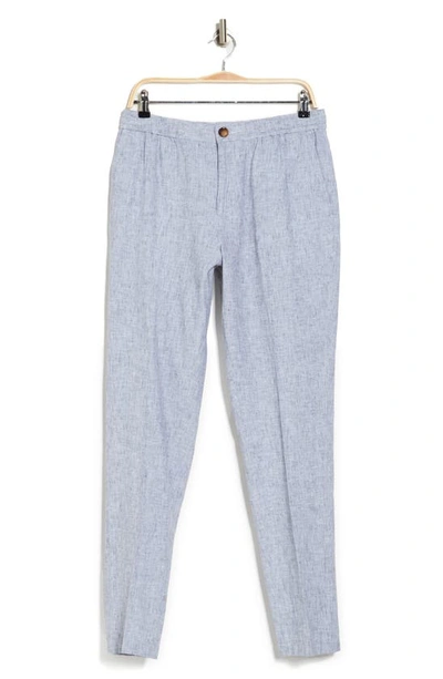 14th & Union Elastic Waist Linen Blend Trim Fit Pants In Navy Blazer- White Eoe
