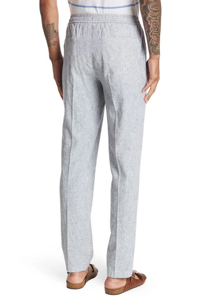 14th & Union Elastic Waist Linen Blend Trim Fit Pants In Navy Blazer- White Eoe