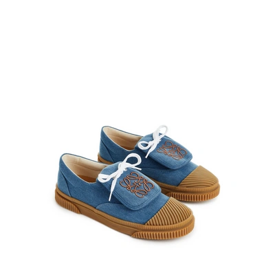 Shop Loewe Low-top Sneakers With Cotton Canvas Flap In Blue