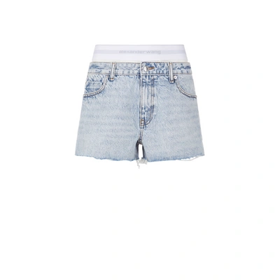 Shop Alexander Wang Brief Layer Denim Shorts In Faded Jeans