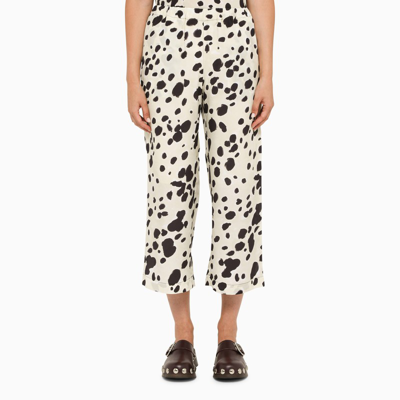 Shop Marni Silk Trousers With Pop Art Dot Print In White
