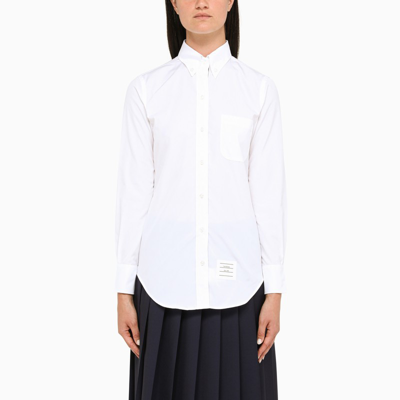 Thom Browne Scallop Collar Long Sleeve Cotton Button-up Shirt In White