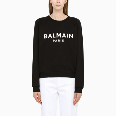 Shop Balmain Black Sweatshirt With Contrasting Logo Lettering
