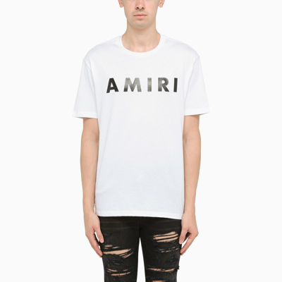 Shop Amiri White T-shirt With Black Logo Lettering