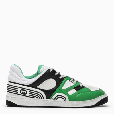 Shop Gucci White/green/black  Basket Low-top Sneakers In Multicolor
