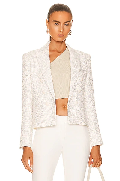 Shop L Agence Brooke Double Breasted Cropped Blazer In Ivory