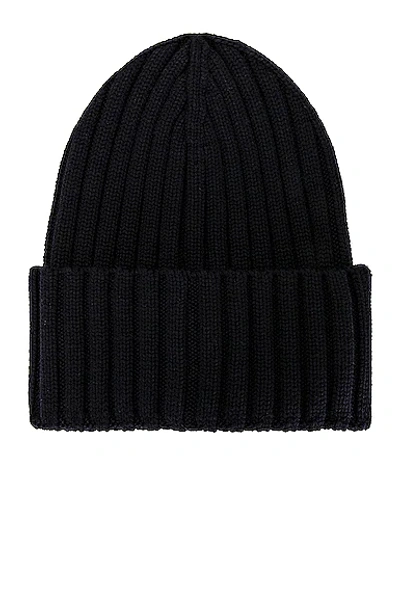 Moncler Ribbed Knit Wool Beanie Turn-up Brim In Navy