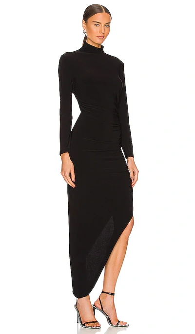 Shop Norma Kamali Turtleneck Side Drape Gown In Black