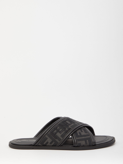 Shop Fendi Jacquard Ff Sandals In Black