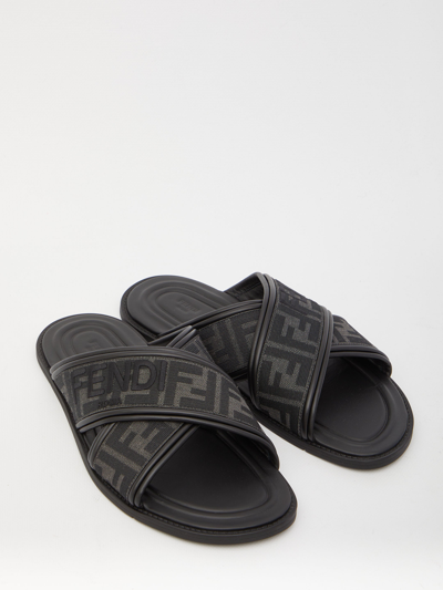 Shop Fendi Jacquard Ff Sandals In Black