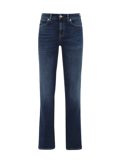 Shop Emporio Armani Logo Patch High Waist Jeans In Blue