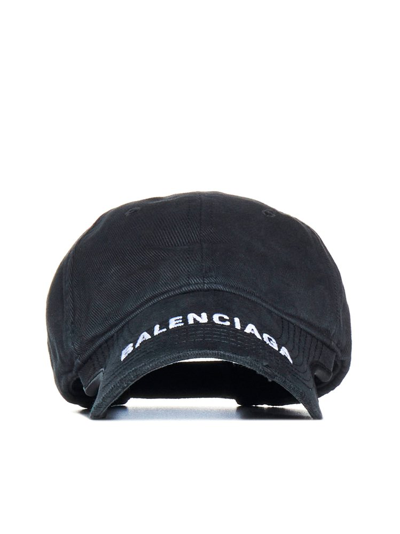 Shop Balenciaga Logo Embroidered Distressed Baseball Cap In Black