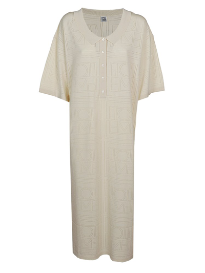 Shop Totême Monogram Patterned Polo Collar Dress In White