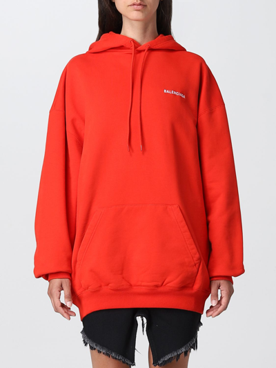 Shop Balenciaga Cotton Hoodie With Logo In Red