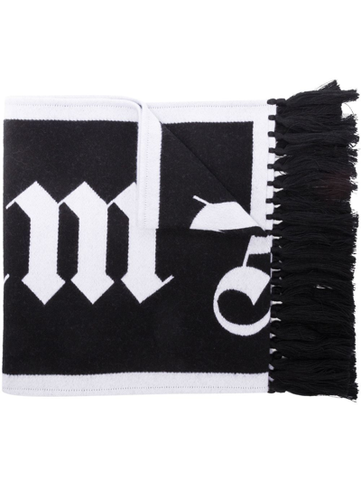 Shop Palm Angels Logo-knit Oversized Scarf In Black