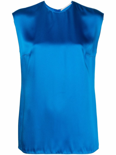 Shop Stella Mccartney Sleeveless Satin Top In Blue