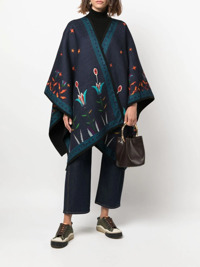La Doublej Graphic-print Poncho In Blue