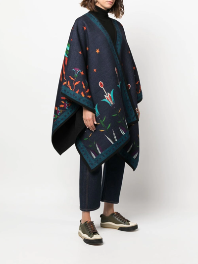 La Doublej Graphic-print Poncho In Blue