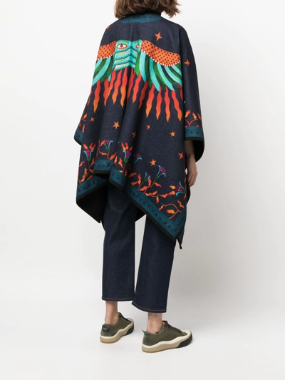 La Doublej Graphic-print Poncho In Blue
