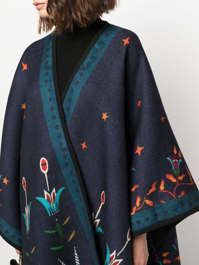La Doublej Graphic-print Poncho In Blue