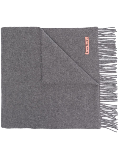 Shop Acne Studios Fringed Wool Scarf In Grey