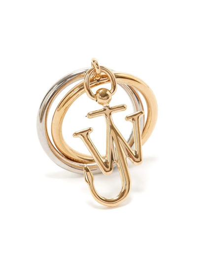 Shop Jw Anderson Anchor-charm Double-loop Ring In Gold
