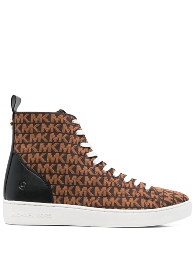 Shop Michael Michael Kors Edie Knitted High-top Sneakers In Braun