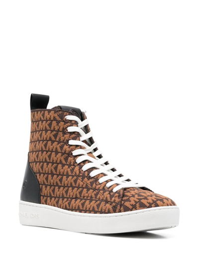 Shop Michael Michael Kors Edie Knitted High-top Sneakers In Braun