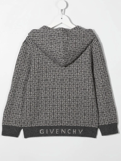 Shop Givenchy 4g Knit Hooded Cardigan In Grey